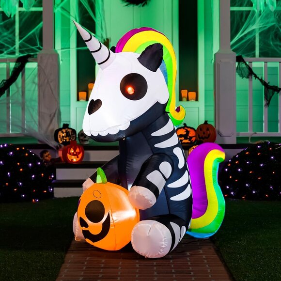 Joiedomi 5 FT Halloween Inflatables Skeleton Decor Outdoor Skeleton Unicorn - Picture 1 of 8